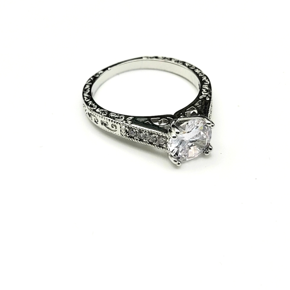 Solitaire ring with intricate band detailing, high set, New! Multiple sizes - Picture 7 of 11